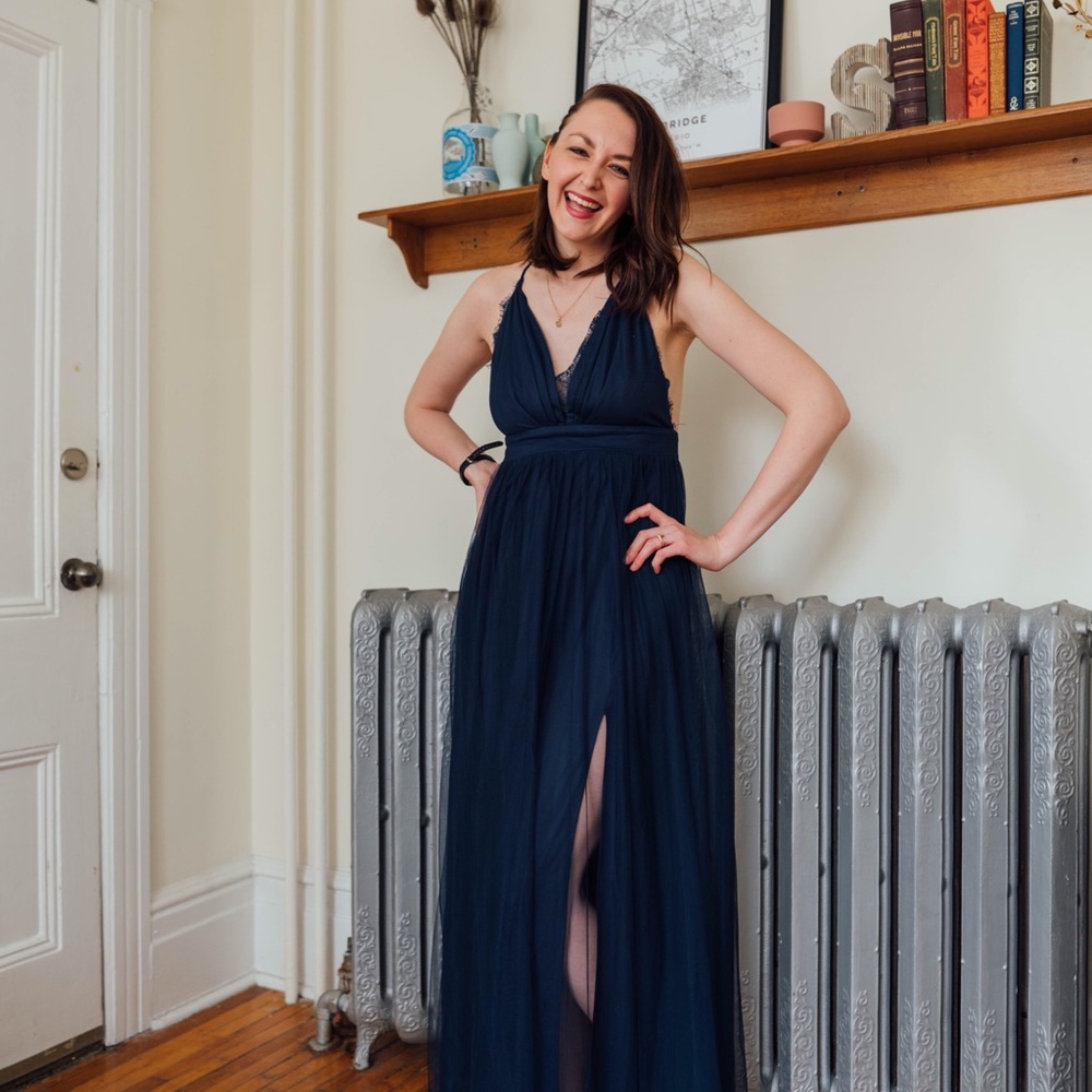 Minuet Sophia Tulle Maxi Dress with Lace Medium